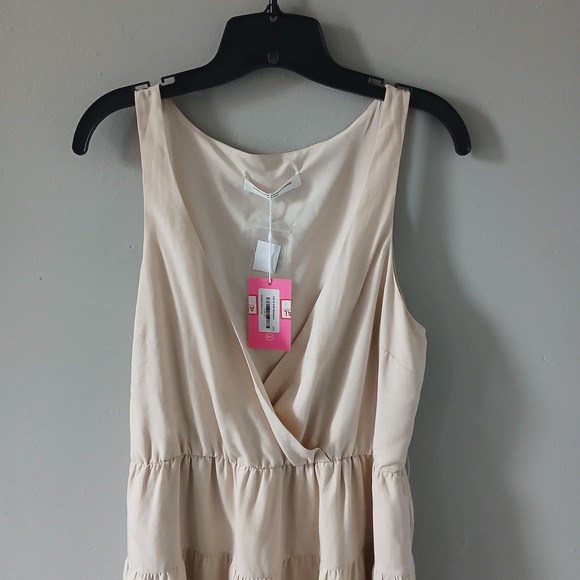 Amanda Uprichard Women's Dress NWT $264 Sz L Tiered Beige Sleeveless Lined Linen - Picture 2 of 16